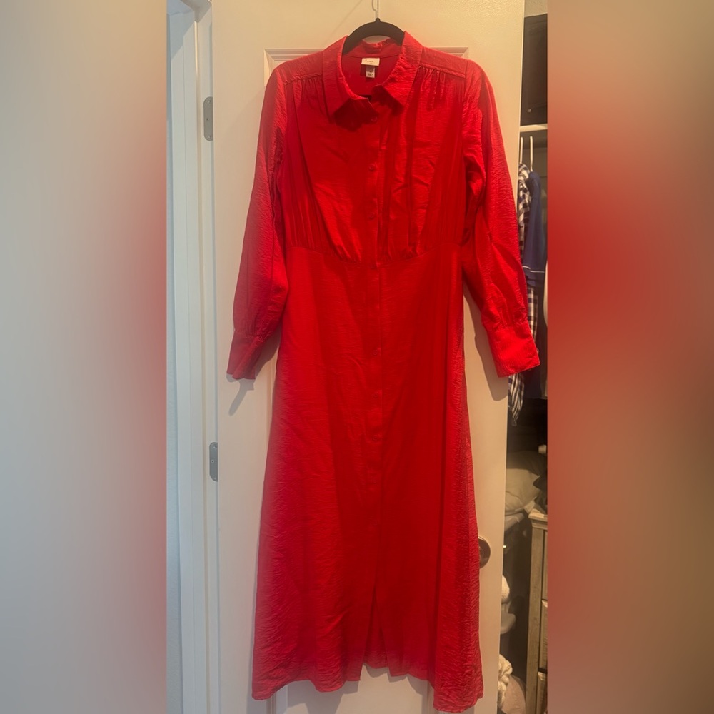 A New Day Red Long Sleeve Collared Midi